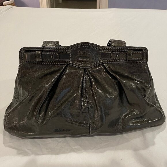 Coach Patent Leather Garnet Turnlock Satchel in Pewter (Style No. 13926) - Picture 4 of 14